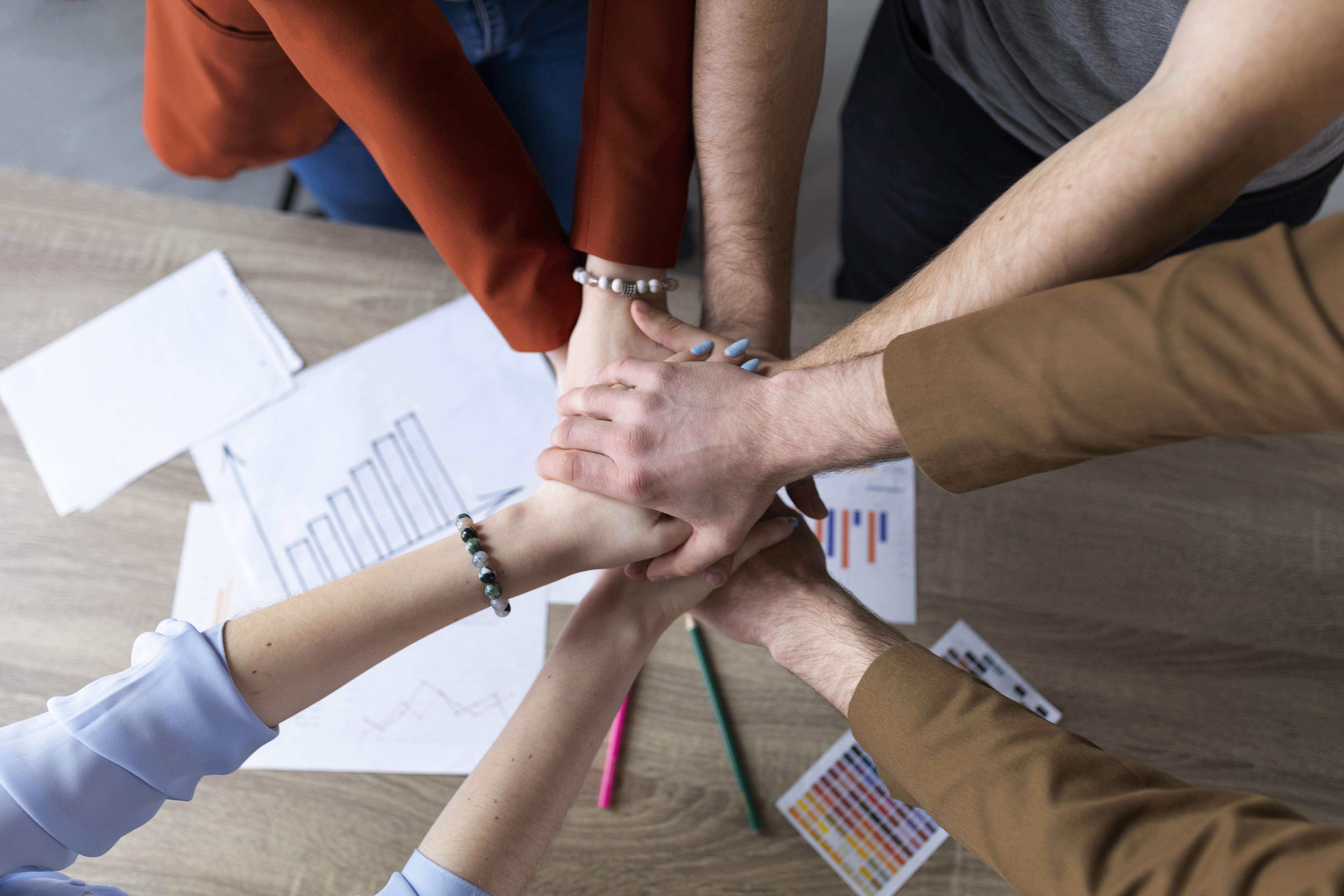 26Abstract team collaborating in modern office